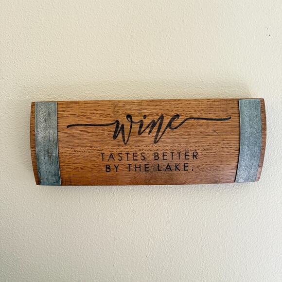Wine Barrel Stave Wall Art Decor "Wine Tastes Better By The Lake" 15" Rustic - Picture 10 of 12